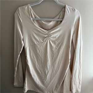 SHEIN Cream Ruched Long Sleeve Blouse